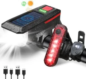 Bike Light Solar and USB Rechargeable Bicycle Light Set