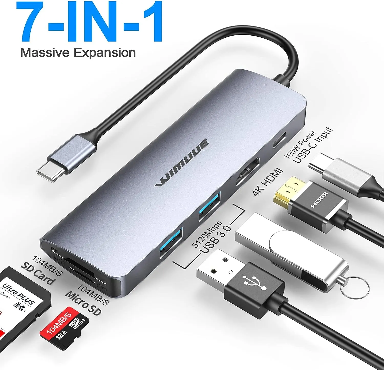 USB C Hub Aluminum Adapter with Power Delivery