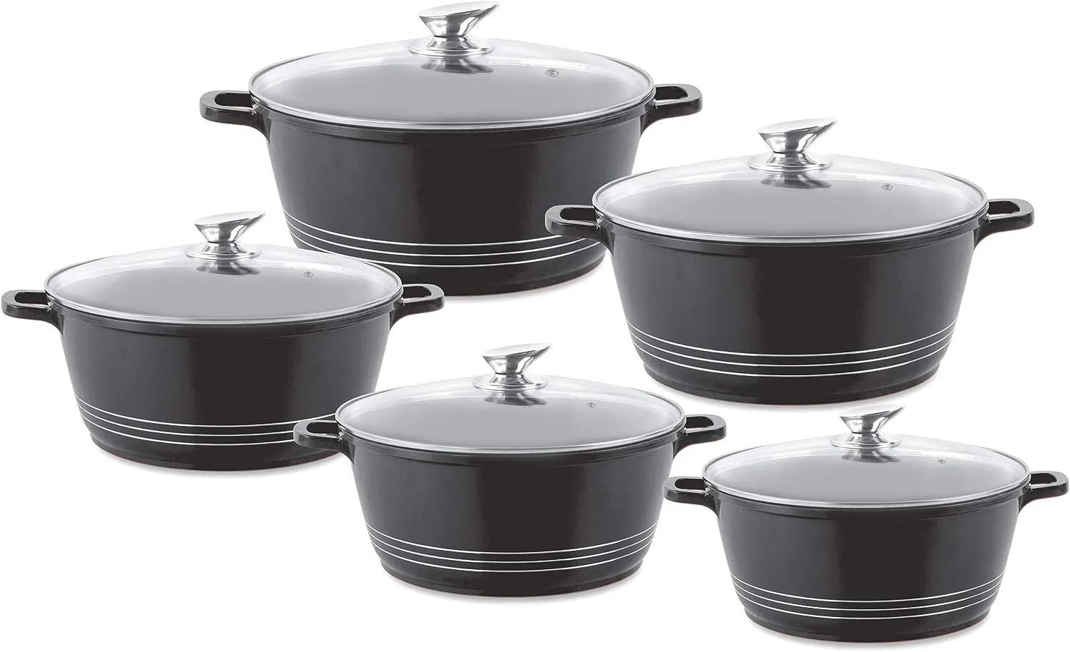 Non-Stick Coated Casserole Set with Vented Glass Lids