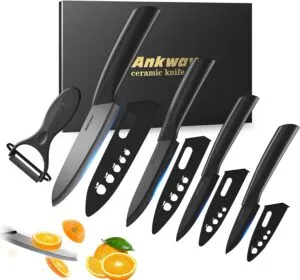Black Chef Ceramic Knives Set with Sheath Covers