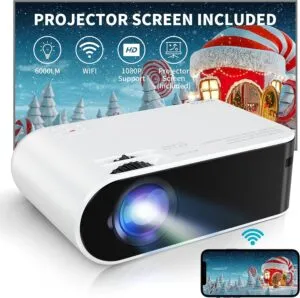 Mini Projector with Projector Screen Home Outdoor Movie Projector