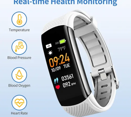 Smart Watch Waterproof with Heart Rate Blood Pressure Blood Oxygen Temperature Monitor