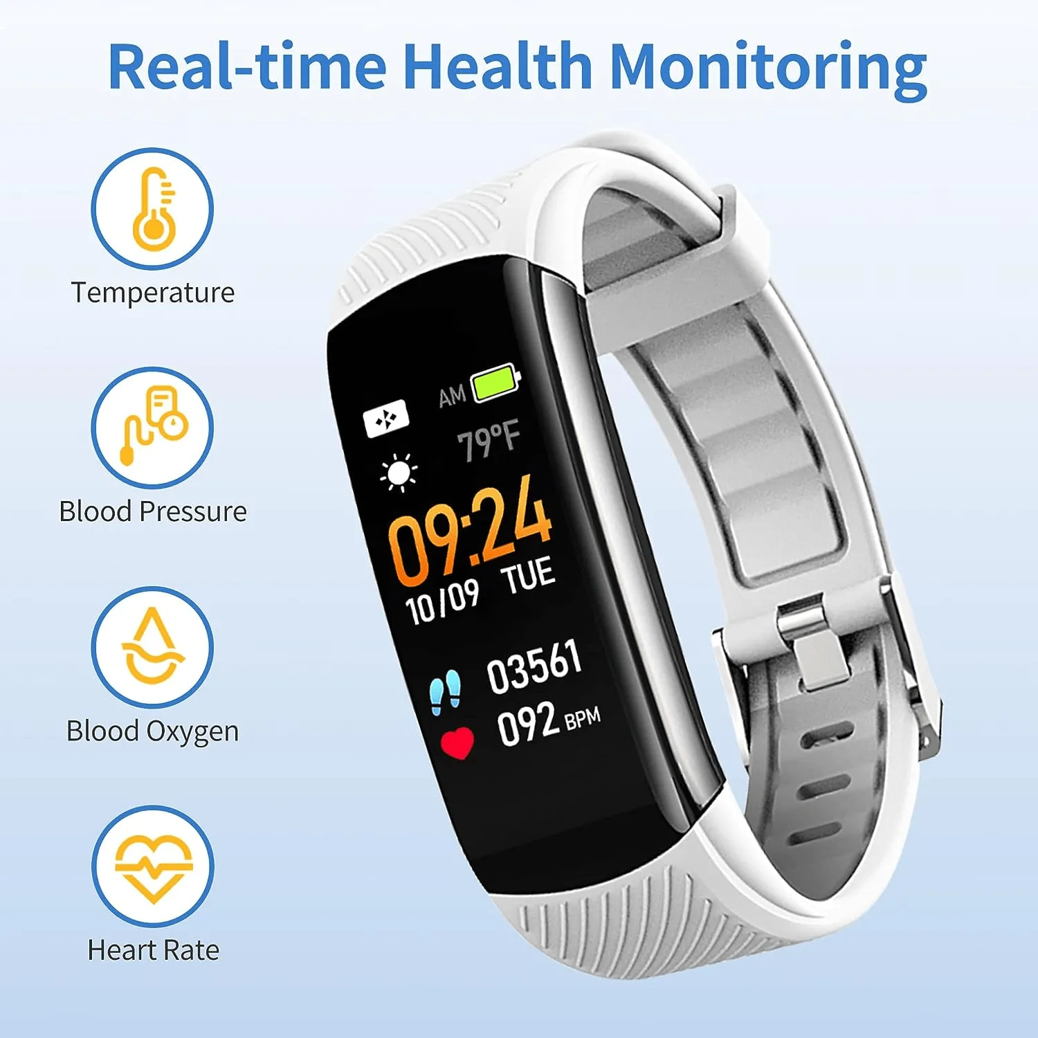 Smart Watch Waterproof with Heart Rate Blood Pressure Blood Oxygen Temperature Monitor