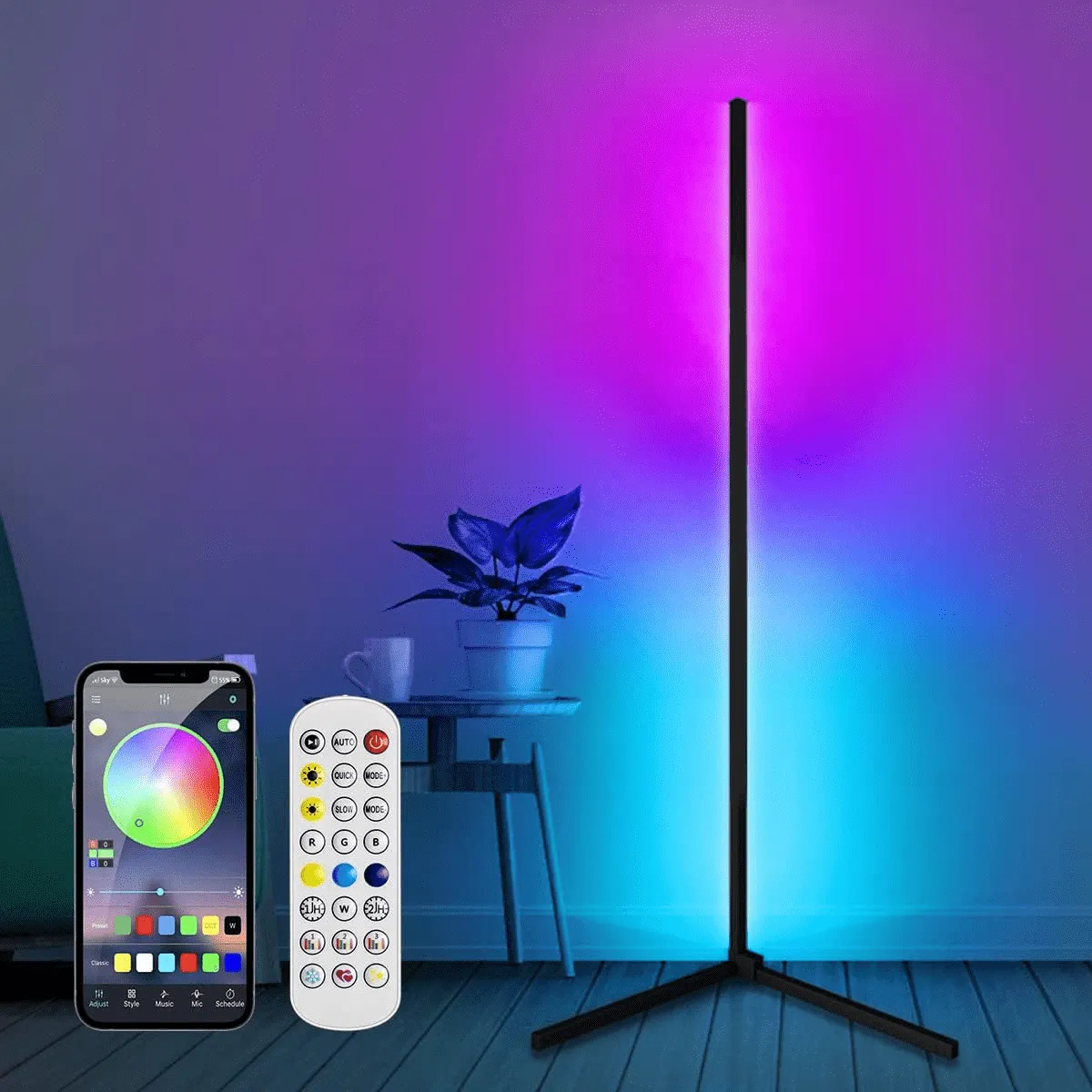 Corner Floor Lamp RGB Color Changing Light with Bluetooth App