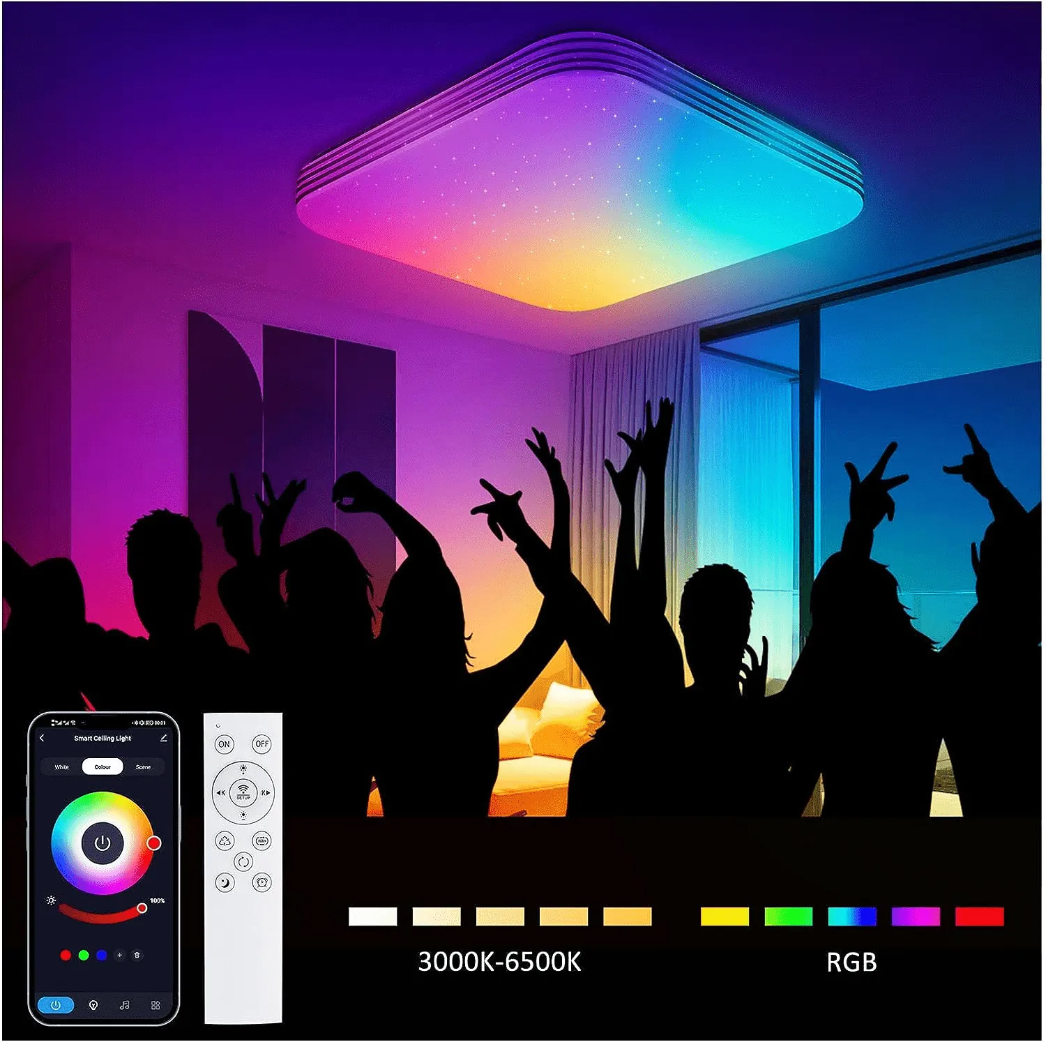 RGB Dimmable Square LED Ceiling Light