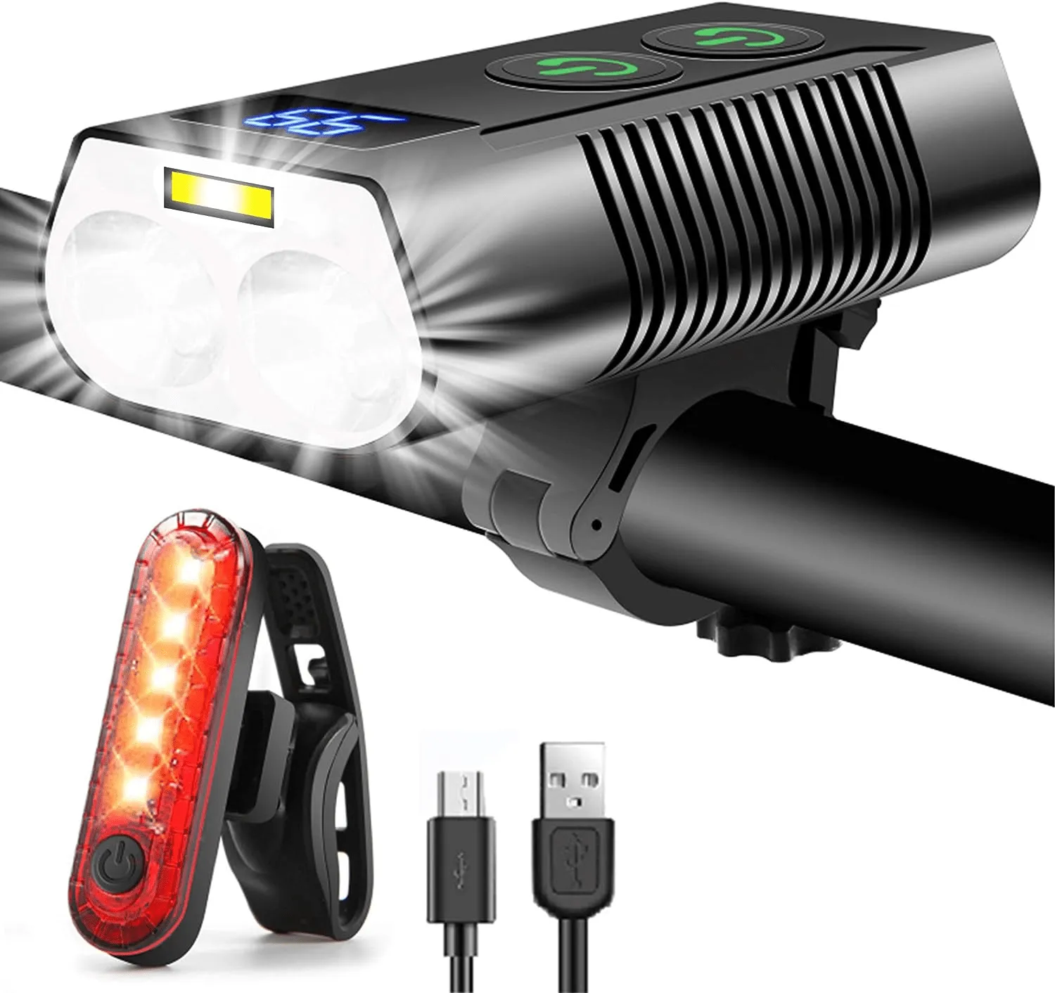 Rechargeable Bike Light with Fog Light and Power Display