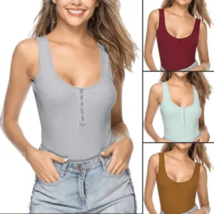 Women Sleeveless Bodysuit Scoop Neck Cotton Basic Tank Top