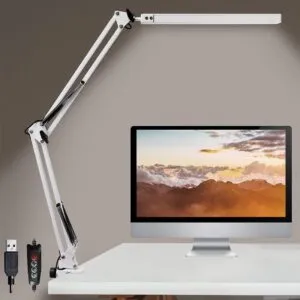 Desk Lamp with Clamp Desk Light Metal Swing Arm with Eye-Care and Dimmable