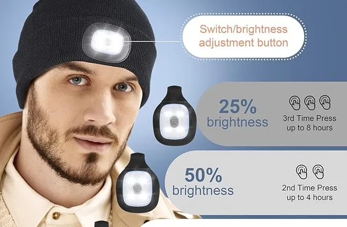 Unisex LED Lighted Beanie Cap USB Rechargeable for Running