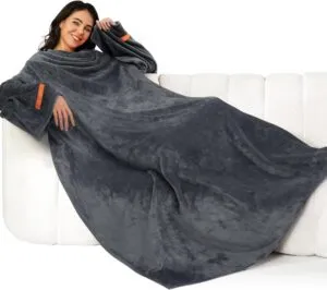 Adult Wearable Blanket with Sleeves Soft and Cozy with Elastic Cuffs