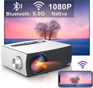 Mini Projector Native 1080P FHD 5G Wireless WiFi Bluetooth Projector