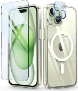 iPhone Magnetic Clear Case for iPhone 15 with Camera Lens Protector Drop Protection Anti Yellowing Shockproof