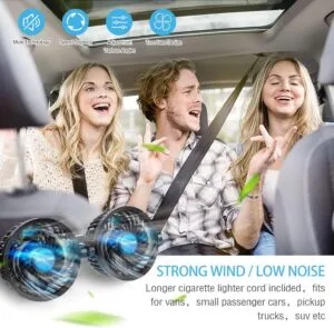 Electric Car Fan for Backseat with Dual Rotating Head
