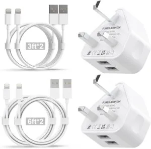 Efficient iPhone Charging Solution: MFi-Certified 2-Pack Dual Port Charger & 4-Pack Fast Charging Cables