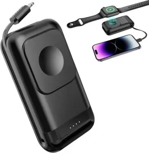 Portable Charger for Apple Watch and iPhone Wireless Charger with Built in Cable