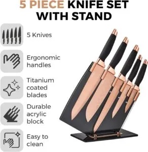 Kitchen Knife Set with Acrylic Knife Block and Damascus Effect Stainless Steel Blades