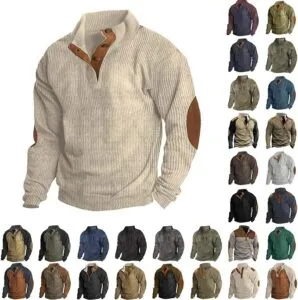 Timeless Men's Corduroy Shirt: Vintage Henley with Waffle Ribbed Texture