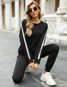 Stylish Women's Long Sleeve Stripe Tracksuit Set for Cozy Comfort