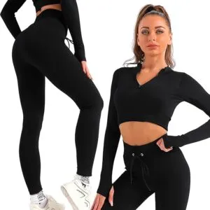 Stylish 2-Piece Gym Set for Women: Zip-Up Jacket and Leggings Combo