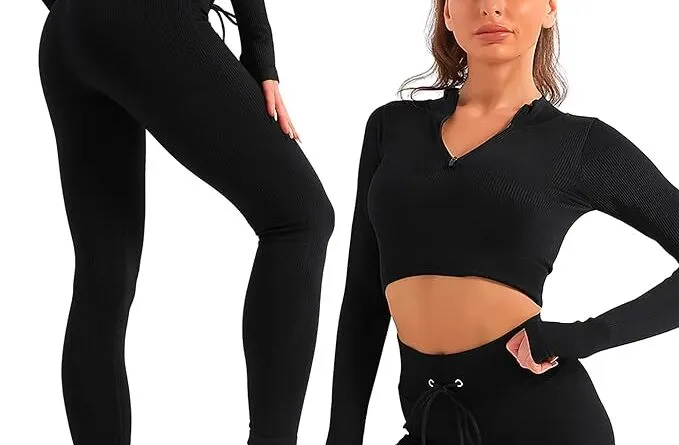 Stylish 2-Piece Gym Set for Women: Zip-Up Jacket and Leggings Combo