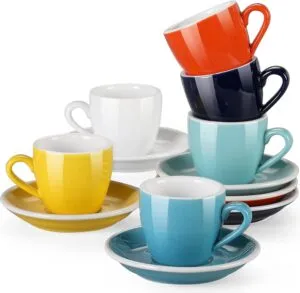 Porcelain Espresso Cups with Saucers Set Hot Assorted Colors Cup and Saucer Sets