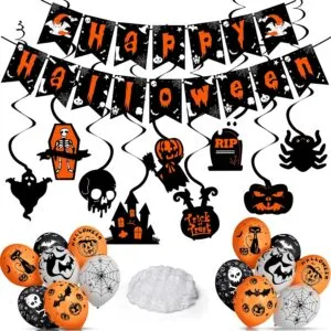 40PCS Reusable Halloween Decorations with Happy Halloween Banner