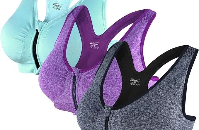 Women Sports Bra with Front Zip Mid Impact Fitness Yoga Bra with Removable Pads for Workout