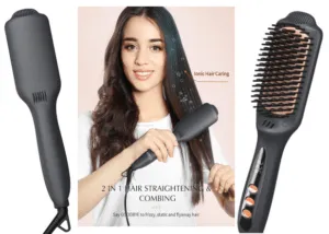 Hair Straightening Brush Negative Ion Ceramic Straightener Brush with Adjustable Temp