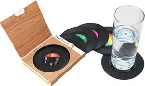 Timeless Melodies: Unique Black Retro CD Record Coasters - Set of 6