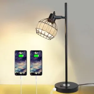 Modern Industrial LED Nightstand Table Lamp with 2 USB Charging Ports