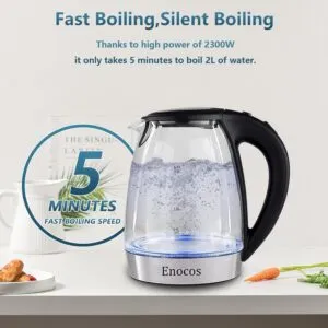Efficient 2.0L Glass Electric Kettle with Blue LED - Fast Boil, Safety Features, and Easy Maintenance