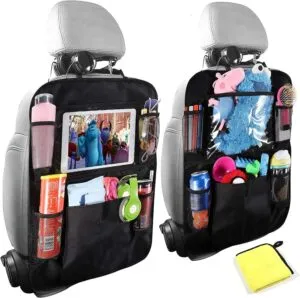 Efficient Car Back Seat Organisers with Tablet Holder and Storage Pockets - Perfect for Family Road Trips (2 pack)