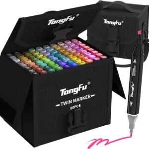 Vibrant 82-Piece Colorful Marker Set for Art Enthusiasts - Twin Marker Pens with Storage Bag and Base