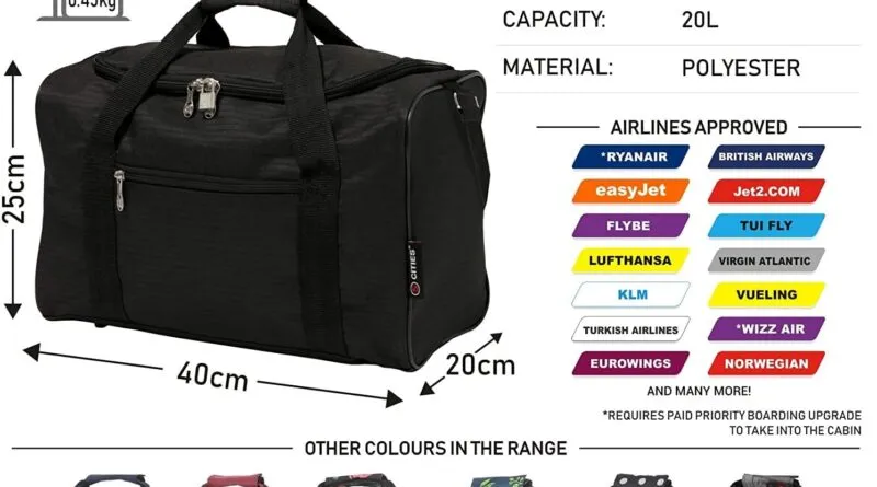 Travel Smart: 5 Cities 40x20x25 Ryanair Maximum Sized Carry On Holdall in Stylish Black