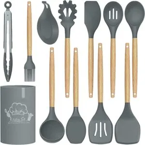 Culinary Essentials: Aunly 12 Piece Set of Non-Stick Silicone Spatulas with Wooden Handles