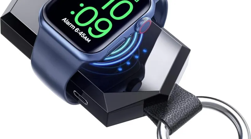 On-the-Go Power: Portable Wireless Charger for All Apple Watch Series with Magnetic Keychain