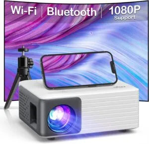 Cinematic Experience Anywhere: AKIYO Mini Projector with WiFi Bluetooth for Full HD 1080P