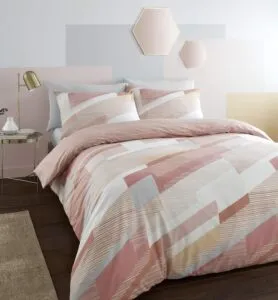 Experience the Luxury of Catherine Lansfield’s Harley Geo Double Duvet Set in Blush