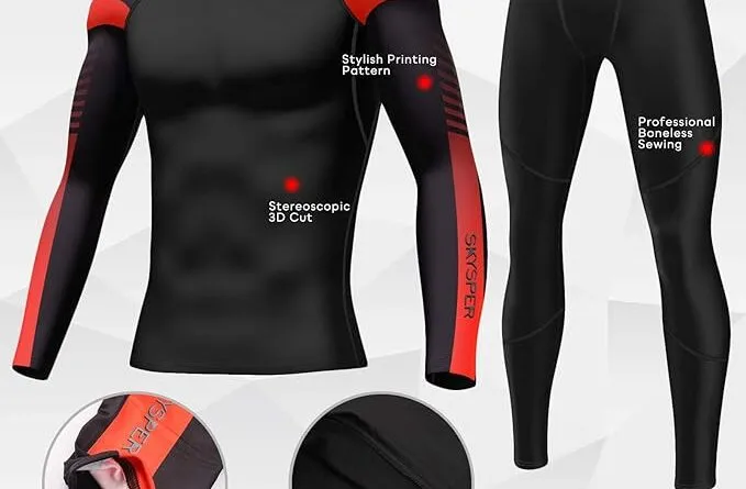 SKYSPER Men’s Thermal Underwear Sets Long Sleeve Base Layer Compression Suit