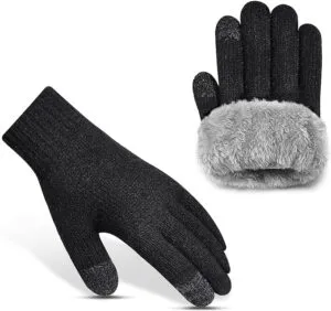 Warm Thermal Knit Gloves Touch Screen with Soft Thickened Fleece Lining and Silicone Particles for Driving Ski Sport