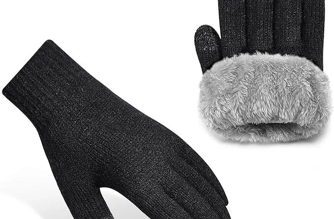 Warm Thermal Knit Gloves Touch Screen with Soft Thickened Fleece Lining and Silicone Particles for Driving Ski Sport