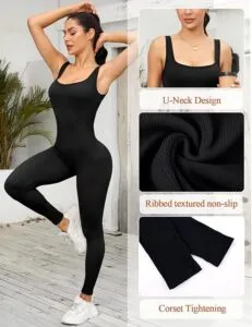 Look and Feel Amazing with Voqeen Women Jumpsuit One Piece Romper Ribbed Long Sleeve Yoga bodysuit Workout Outfit Party Clubwear Bodycon