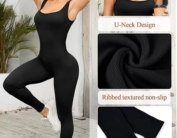 Look and Feel Amazing with Voqeen Women Jumpsuit One Piece Romper Ribbed Long Sleeve Yoga bodysuit Workout Outfit Party Clubwear Bodycon