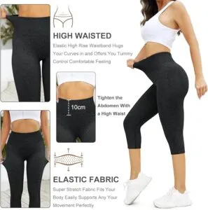 Stylish and Comfortable Yuson Girl Women's High Waist Yoga Pants 3/4 Length Slim Fit Cropped Running Workout Leggings Tummy Control