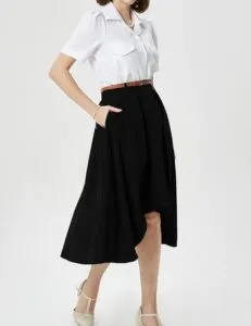 Belle Poque Women Vintage A-Line Skirt High Waisted Skirt with Pockets&Belt Casual Daily Holiday Swing Skirt
