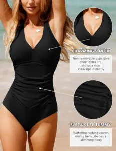 One Piece Swimming Costume Ruched Padded Swimsuit V Neck Push Up