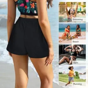 JASAMBAC Swim Shorts Women Lined Board Shorts Quick Dry Swim Trunks Ladies Swimming Leggings with Pockets Tummy Control Beach Shorts Cycling Shorts Running Shorts Gym Shorts