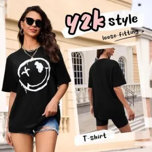 Yuson Girl Women Oversized T-Shirt Tops for Women Vintage Drop Shoulder Short Sleeve Top Ladies Blouse Tee Shirt Crew Neck Baggy Tee Casual Loose Summer Tops