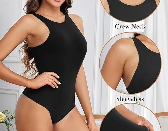 Lonya Shapewear Bodysuit Women's Bodysuit Sleeveless Tummy Control Body Shaper High Stretchy Leotard Crew Neck Tong with Snap Closure Jumpsuit