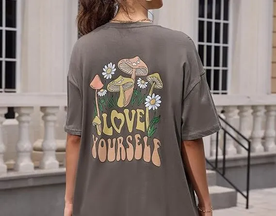 Svanco Oversized T Shirt Women Graphic Letter Tshirts Crewneck Half Sleeves Tee Shirt 100% Cotton Summer Loose Fit Shirts Plus Size for Lady S-XXL